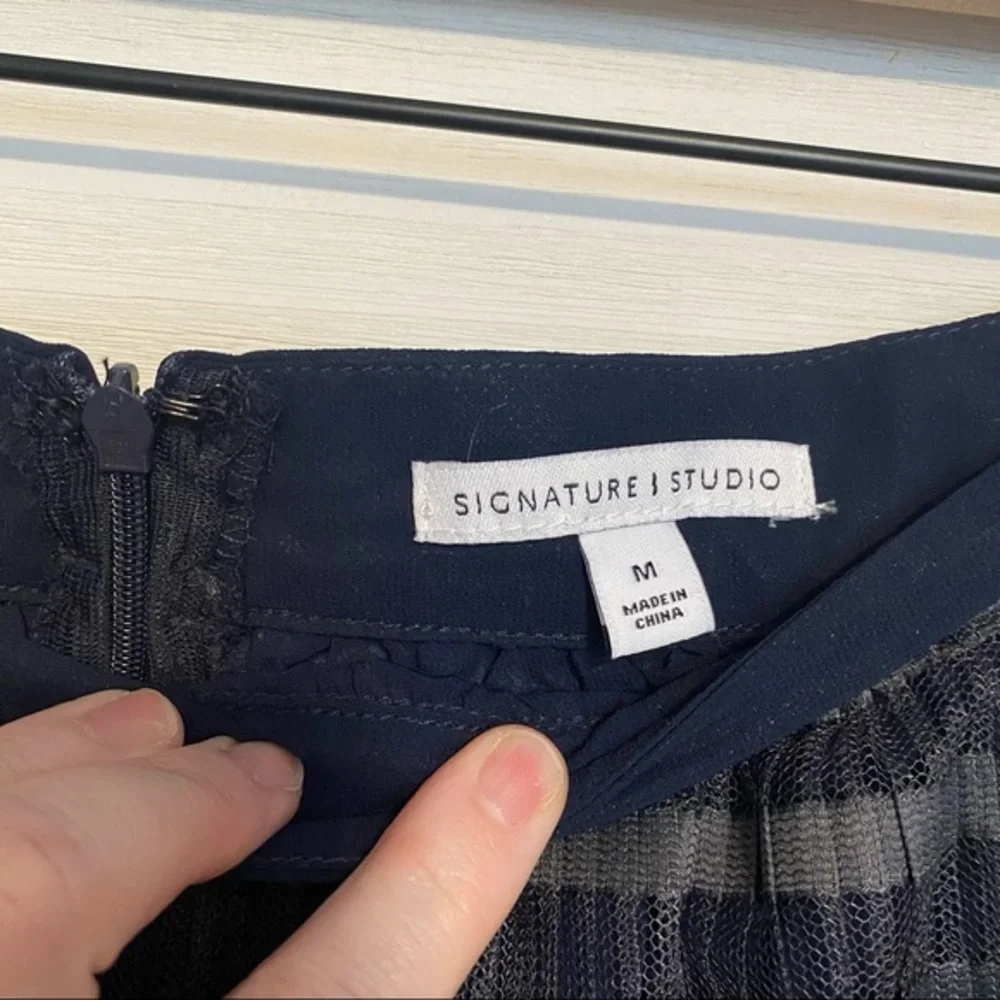Signature Studio striped lace overlay navy blue skirt